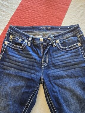 Miss Me Blue Boot Cut Jeans with White Contrast Stitching